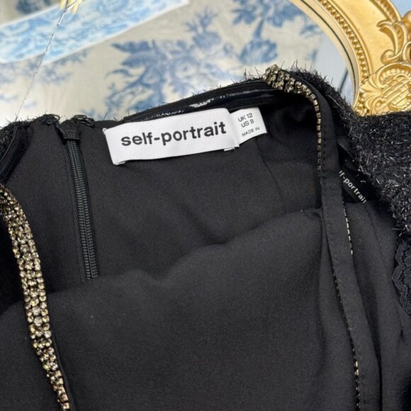 🆕 SELF-PORTRAIT 🧿 NWOT Black Tinsel Boucle Halter Mini Dress, Sz UK 12 US 8 - Picture 13 of 16